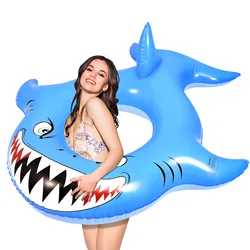 Clispeed Inflatable Shark Swimming Ring Kids Summer Party Swim Ring Outdoor Easy to Inflate Swim Float for for Pool Party (Blue)