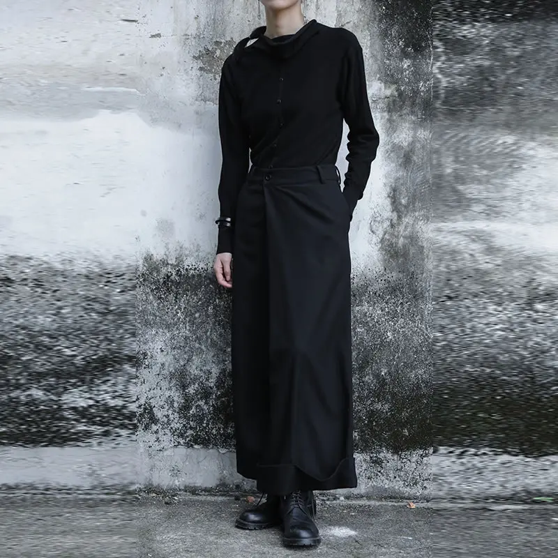 XITAO/черные брюки с завышенной талией и необычным карманом, женская одежда, модные повседневные плиссированные свободные широкие брюки на пуговицах DMY1163
