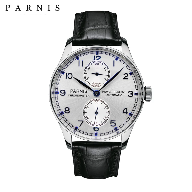 

Parnis 43mm Automatic Mechanical Watch Men Leather Strap Power Reserve Top Brand Luxury Sport Siwm Wristwatch Men