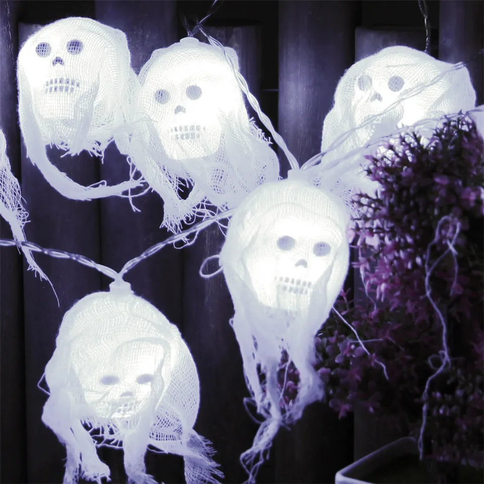 Хэллоуин сказочные огни 2,5 м 10 светодиодов череп декоративные святящиеся полосы батарея работает для сада вечерние фестивальные крытые уличные использования
