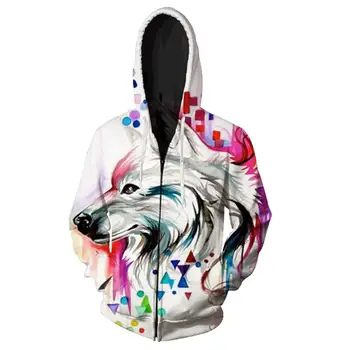 

stranger things Autumn and winter men's fashion ink splash paint wolf zip hooded, 3D Harajuku hoodie hoodies off white