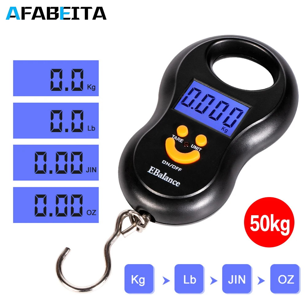 

50kg x 10g Mini Digital Scale for Fishing Luggage Travel Weighting Steelyard Hanging Electronic Hook Scale Kitchen Weight Tool