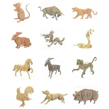 Puzzle 3D en bois 12 zodiaque pour enfants, jouet de bricolage, modèle Animal, jouets en bois
