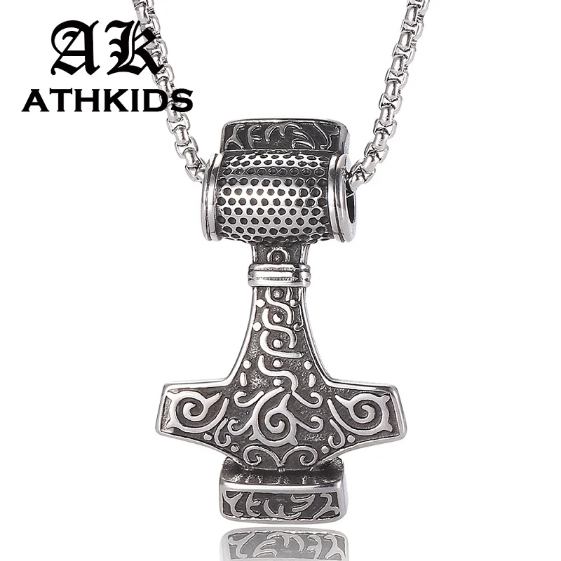 Ожерелье из нержавеющей стали в стиле панк Norse Viking мужские Подвески Thor's Hammer