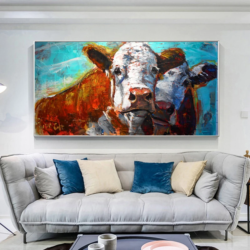 Abtract корова холст живопись Большой размер Животные декоративные постеры с масляной живописью и принтами настенные художественные картины для гостиной Куадрос