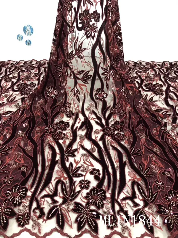 

BEAUTIFICAL African lace fabrics high quality nigerian net lace with sequins 5yards embroidery Flannel fabrics ML1N1844