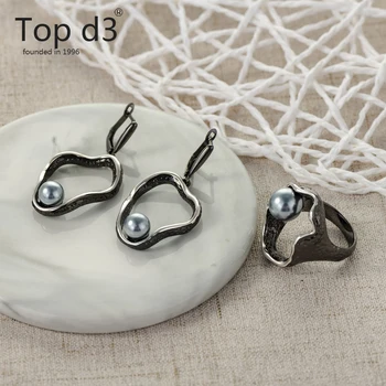 

Top d3 Hot Sale Fashion Russian Earrings And Ring For Women 2020 New Trendy Pearl Round Geometric Earring Female Fashion Jewelry