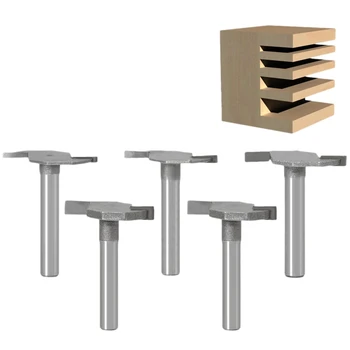 

5PC/Set 6mm Shank Milling Cutter Wood Carving T Type Slotting Cutter Router Bits Woodworking T-Slot Woodworking Tool
