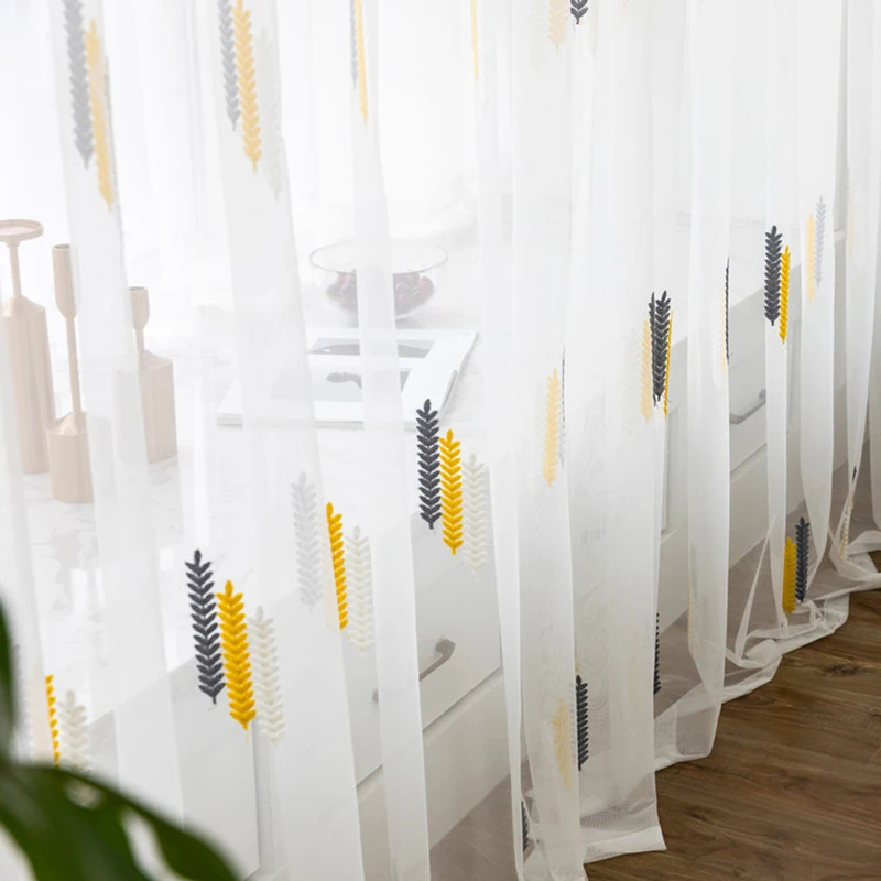 

Classic Tri-color Linen Embroidery Window Sheer Curtains for Bedroom Living Room Tulle Stripes Bay Window Balcony Screens Door