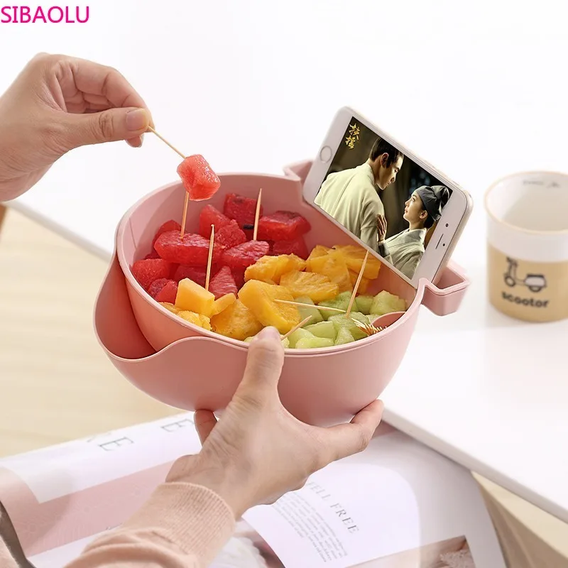 

Factory Direct Gift Dried Fruit Plate Double Layer Mobile Phone Holder Melon Seed Box Lazy Artifact Double Layer Drain Fruit Box