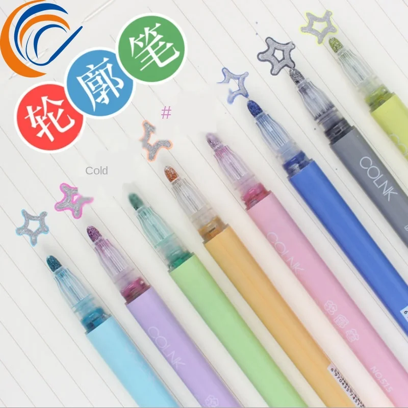 

Highlighter 8 Colors Per Set Outline Marker Pen Double Line Marker Pen