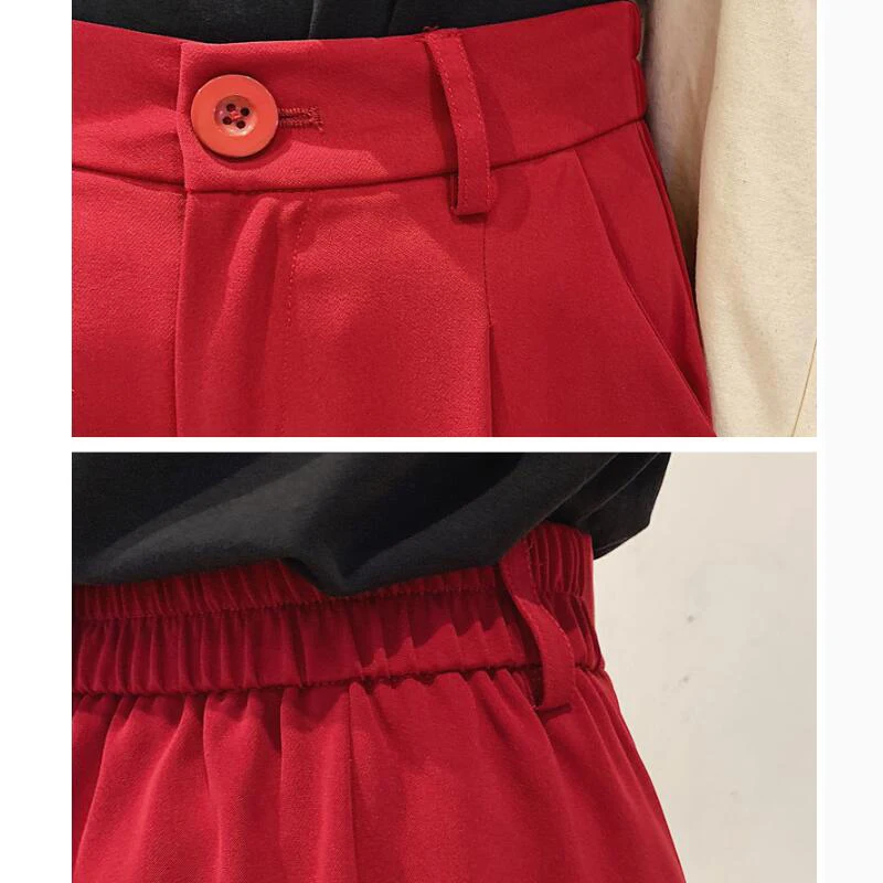 New 2022 Plus Size Bermuda Shorts For Women Fashion Summer Solid Black Red Ladies Shorts Knee Length Loose Wide Leg Short Femme