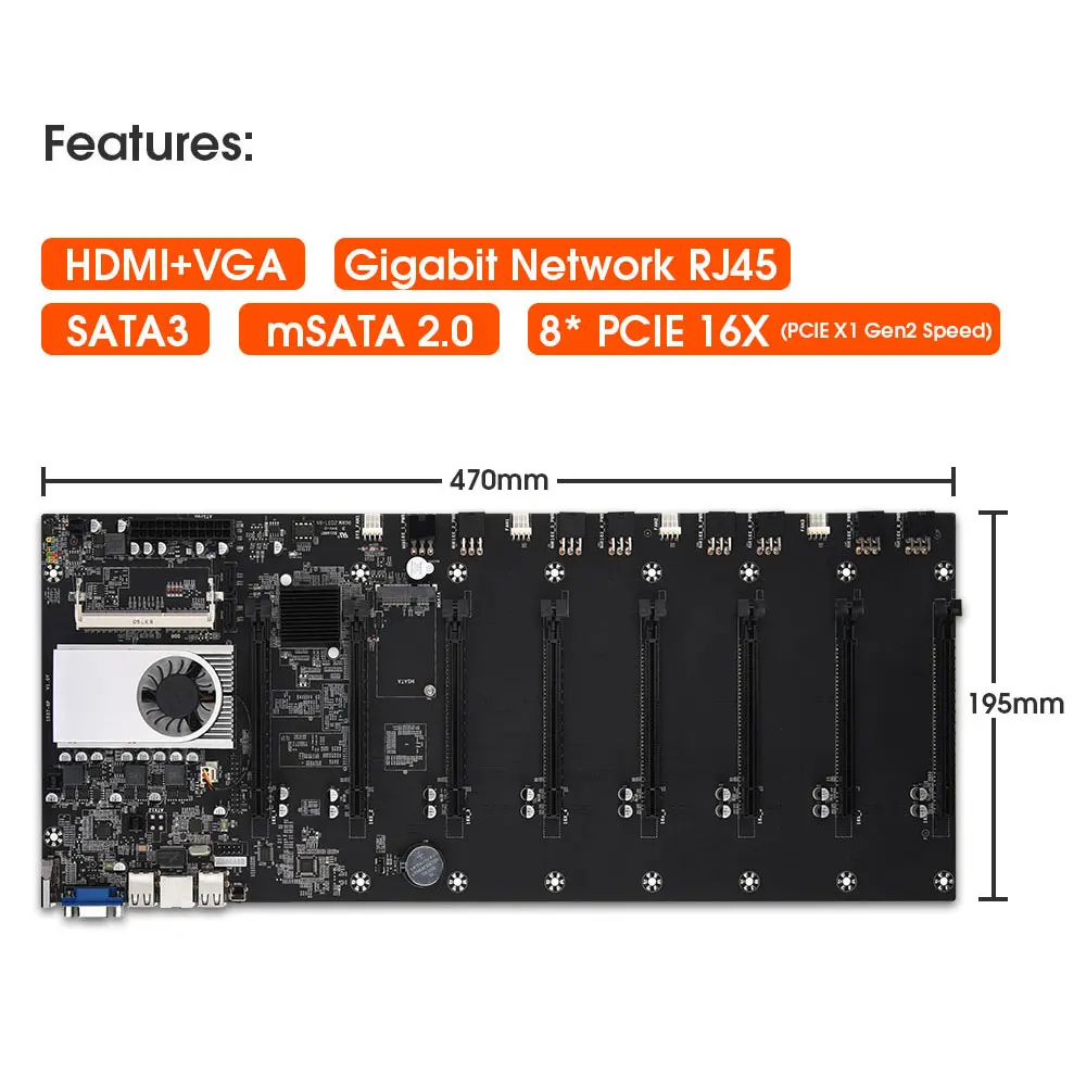 Onboard 1037U CPU HM77 Chipset VGA HDMI 8-GPU Bitcoin motherboards for miner PCI-E 16X Cryptocurrency Mining BTC Motherboard-4