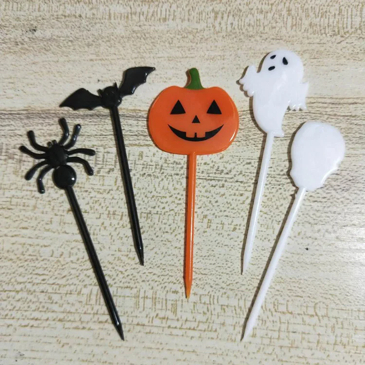 Fluorescence Yellow Party Supplies Halloween Spooky Spider Cake Insert Plastic Toothpick Insert Cake Cup Ghost Festival Decoration - Color: Fluorescence Yellow