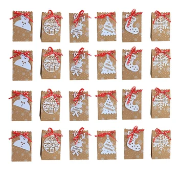 

24Pc Christmas Candy Box Christmas Kraft Paper Snowflake Paper Bag Biscuit Candy Bag 6 Types of Christmas Cards