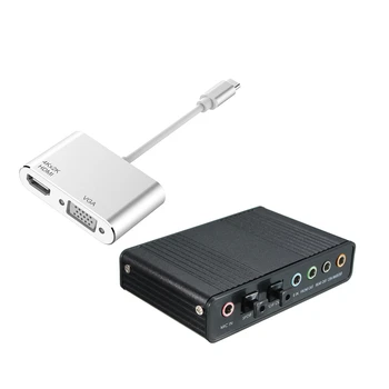 

USB 5.1 3D Audio Sound Card Virtual 7.1 Channel Converter Adapter Cable & USB 3.1 Type C to HDMI VGA Adapter