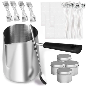 

Candle Making Kit Supplies Include 1000Ml Melting Pot with Long Handle Spoon Tins Wick Sticker Centering Device
