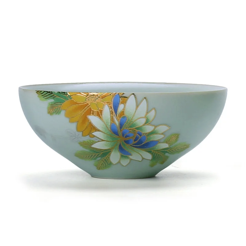 Китайский стиль небесно-голубые керамические чайные чашки цветочный узор фарфорная чашка для чая путешествия чайная чаша керамика чайная церемония чайные наборы - Цвет: 2