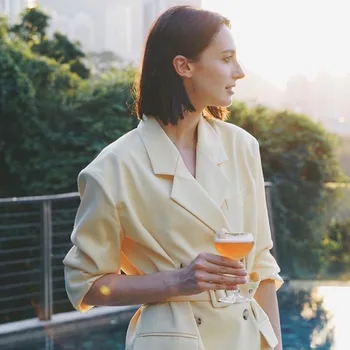 

2020 autumn new original design with belt pure color is thinner mid-length suit jacket suit skirt lady suit