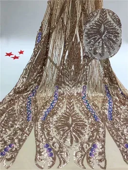 

Most fashion French net lace fabric nice design tulle evening dress material with sequins for lady RFN57(5yards/lot)