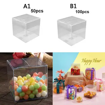 

50/100pcs/set Square Transparent PVC Cube Gift Candy Boxes Clear Wedding Party Decr Plastic Transparent