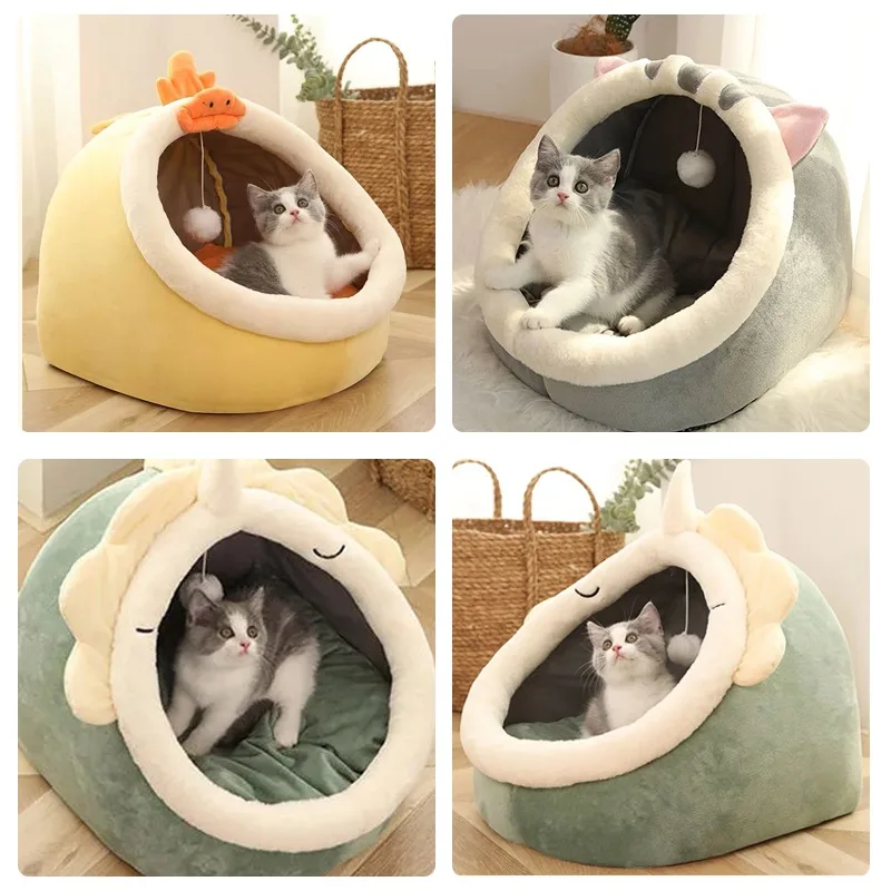 Cute Cat Bed Warm Pet Basket Cozy Kitten Lounger Cushion Cat House Tent Very Soft Small Dog Mat Bag For Washable Beds For Cats