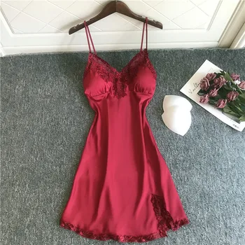 

Nighty Sexy Homewear Intimate Lingerie Summer New Satin Women Sleepwear Mini Home Dressing Gown Nightgown Classic Nightdress