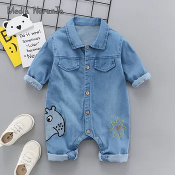 

Baby boy denim 3 pattern long sleeve autumn fall jumpsuit infant toddler twins cartoon clothing