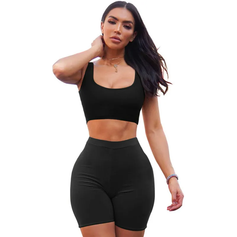 

2 Pieces Yoga Set Women Festival Clothes Crop Top Biker Shorts Sweat Suit Sexy Crop Top Fitness Clothing Sportswear Gym Set