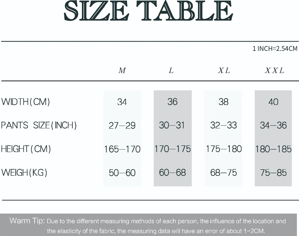 (英文)19年希宾游泳裤尺码表