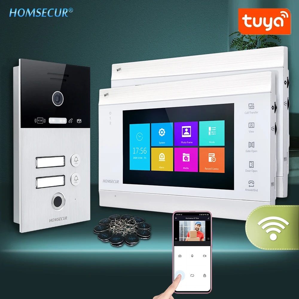 HOMSECUR WIFI Tuya 4 Core 7" Video DoorPhone System Flush Mount Doorbell Camera IP65