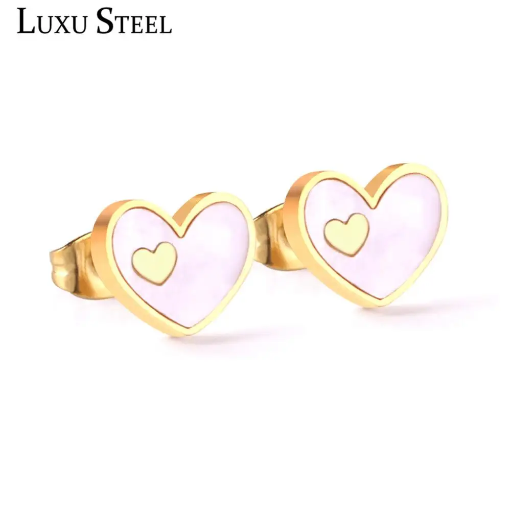 LUXUSTEEL Heart серьги гвоздики в виде ракушки для женщин/детей/девочек/нержавеющая