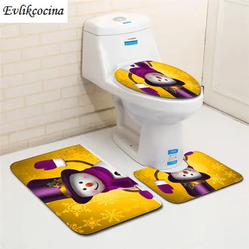 

Free Shipping 3Pcs/set Snowman Christmas Bathroom Carpet Set Dywaniki Lazienkow Bath Mat Rug Tapete Banheiro Tapis Salle De Bain