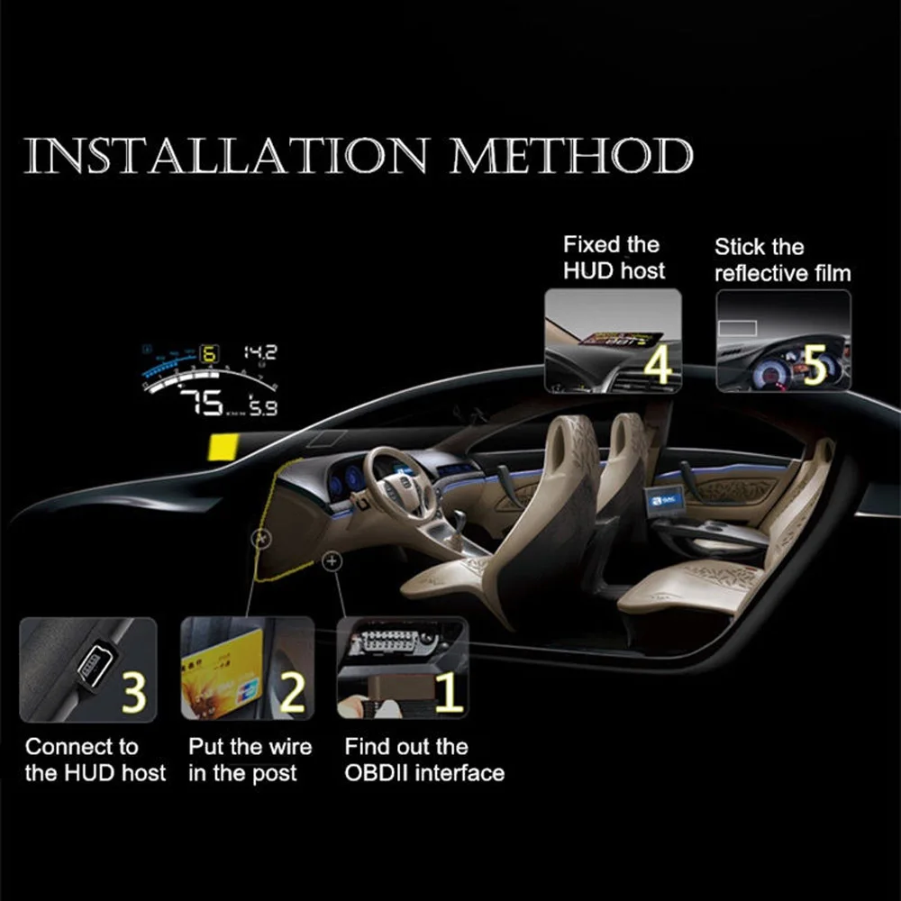 5,5 ''Durable OBD2 автомобиля gps HUD Дисплей более км/ч Предупреждение Системы