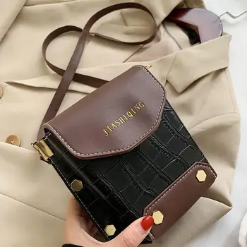 

Retro Stone Pattern Small Shoulder Bags For Women 2020 PU Leather Messanger Bag Hit Color Female Square Crossbody Hasp Handbag