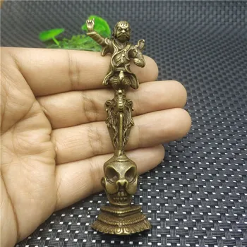 

Handmade solid brass angry lotus master buddha with base King Kong pestle to drop magic pestle ornaments bronze statue