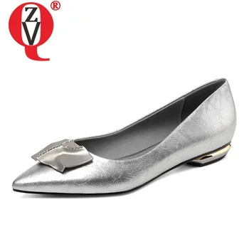

ZVQ winter new fashion women flats outside comfortable pointe toe metal decoration genuine leather women shoes drop shipping