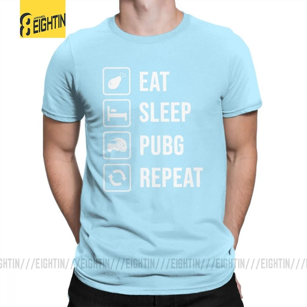 Футболка с надписью «Eat Sleep PUBG Repeat», победитель, Куриный Ужин, короткий рукав, высокое качество, хлопок, футболка, одежда, мужские топы размера плюс - Цвет: Небесно-голубой