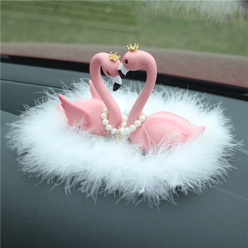 

Flamingo Car Ornaments Crown Love Birds Pink Car Creative Interior Car Decorations Feather Nordic Wind