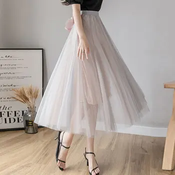 

2020 spring new multi-layer hit color big swing skirt wild long skirt fairy mesh skirts women Dropshipping 2020