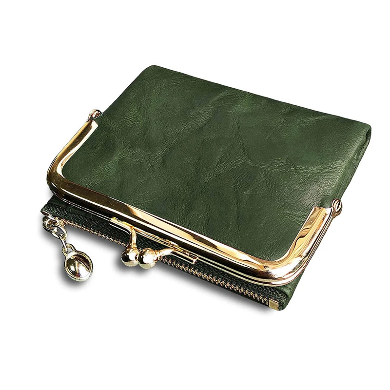

Women's Short Wallet Bifold Retro Multifunction Coin Purse with Zip and Kiss Lock