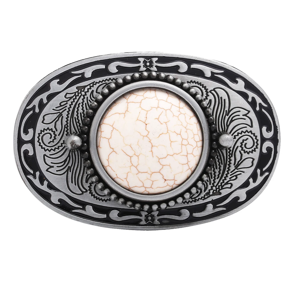 Western Belt Buckle Replacement - Inlaid Gemstone & Turquoise - Novelty Cowboy Belt Buckle, Oval / Square