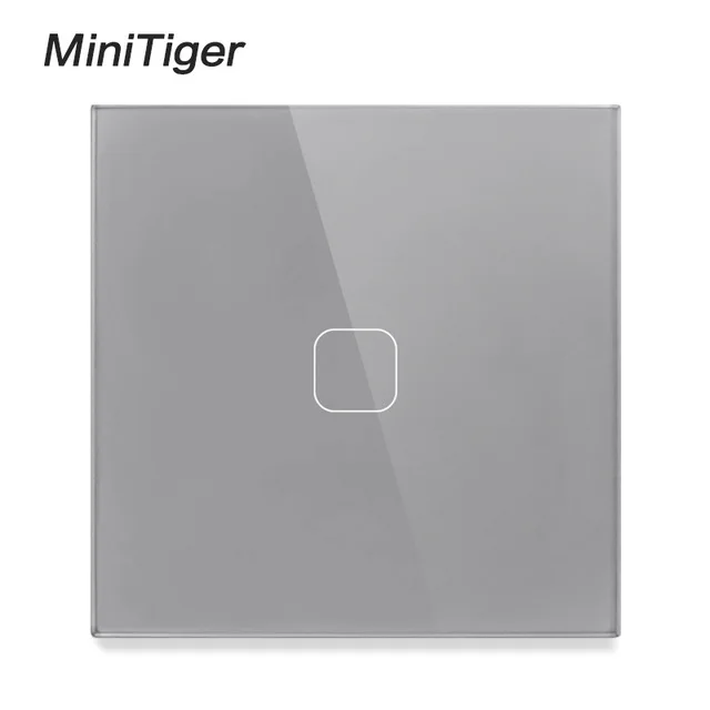 Minitiger-Interruptor táctil estándar europeo, 1 entrada y 1 vía, Panel de cristal con LED