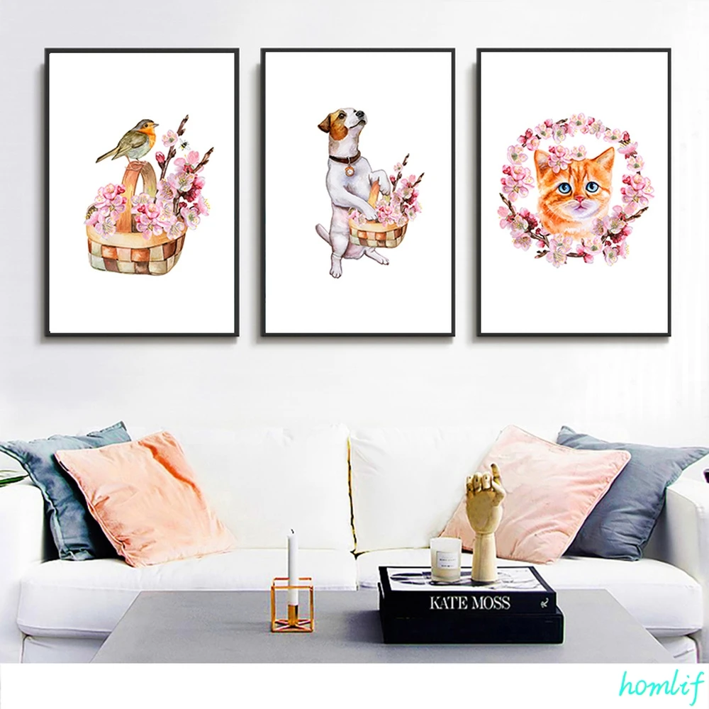 Diamond Painting Watercolor Dog with Flowers Girls Gift Embroidery Cross Stitch new year/Christmas decorations for home | Дом и сад