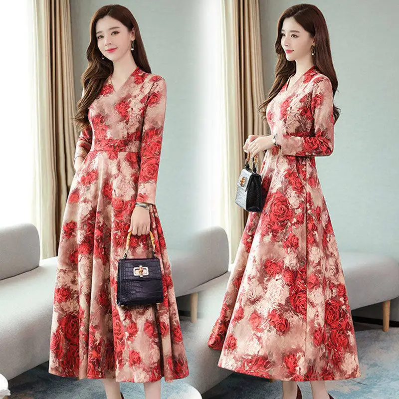 

Dress Women's 2019 Autumn Clothing New Style Waist Hugging Elegant Slimming Printed Mid-length Skirt WOMEN'S Dress