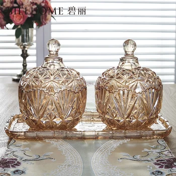 

Candy can American type glass storage tank with cover European style fruit dish creative candy box storage container large size