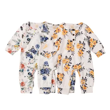 

Newborn Toddler Girls Rompers Autumn Winter One Piece Jumpsuit Casual Buttons Round Neck Long Sleeve Long Romper Overall Clothes