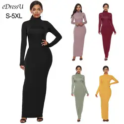 S-5XL размера плюс длинное женское платье с высоким воротом арабское платье абайя сексуальное Бандажное платье черное платье макси осеннее