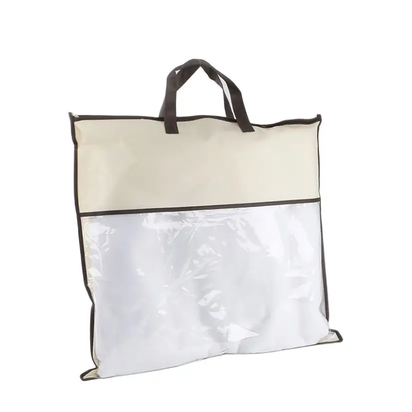 

Non-Woven Tote Bag Home Textile Packaging Bags With Zipper Pillow Storage Containers Quilt Organizer Bags PVC Transparent Bag