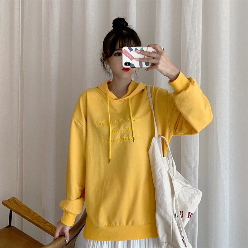 Женские толстовки Harajuku Ulzzang Kawaii, мягкие свободные, большие размеры, новые корейские студенческие тонкие женские толстовки с вышитыми буквами